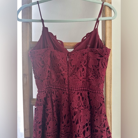 Adelyn Rae Burgundy Deep Red Maroon Eyelet Midi Dress “it” color of the season” - Picture 5 of 6